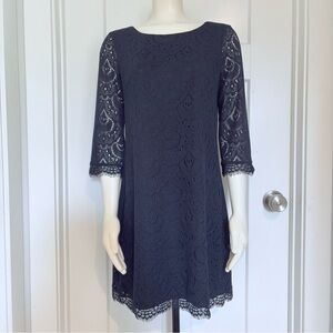 Maggy London Navy Blue Scalloped Lace Sheath Dress 10 Wedding Guest Cocktail